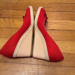 KEDS RED AND WHITE POLKA DOT PEEP TOE WEDGES